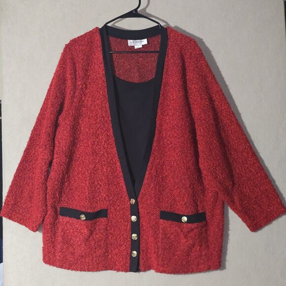 Vintage Cathy Daniels Red Cardigan Sweater + Built In Top Cozy Workwear Size 2X - Picture 9 of 10